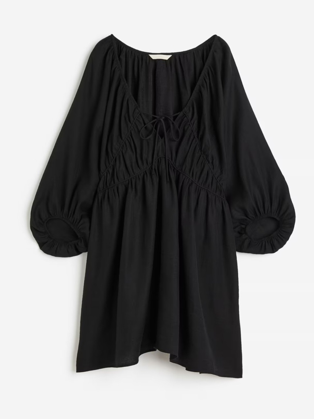 Glamorous Black Boho Peasant Tunic OVERSIZED LYOCELL-BLEND DRESS Balloon Slev S